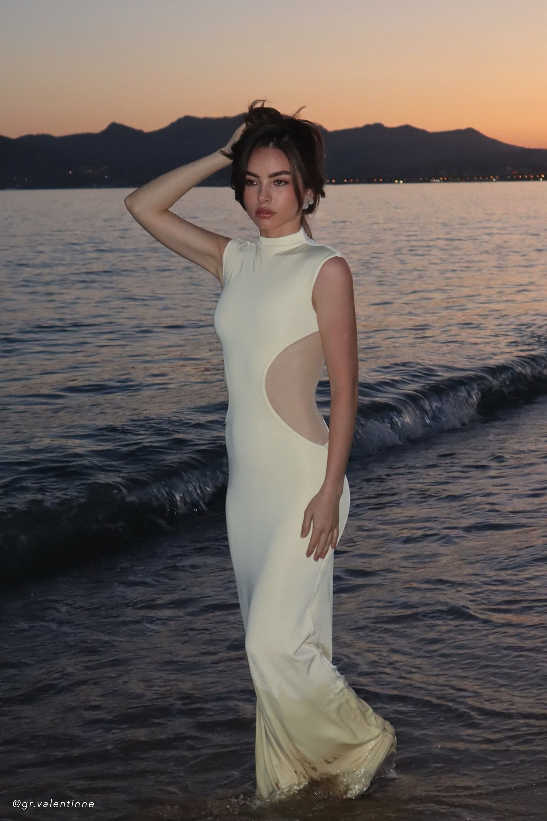 Massie Slinky And Mesh Maxi Dress - Lemon