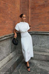 Ailla High Neck Cowl Midi Dress - White