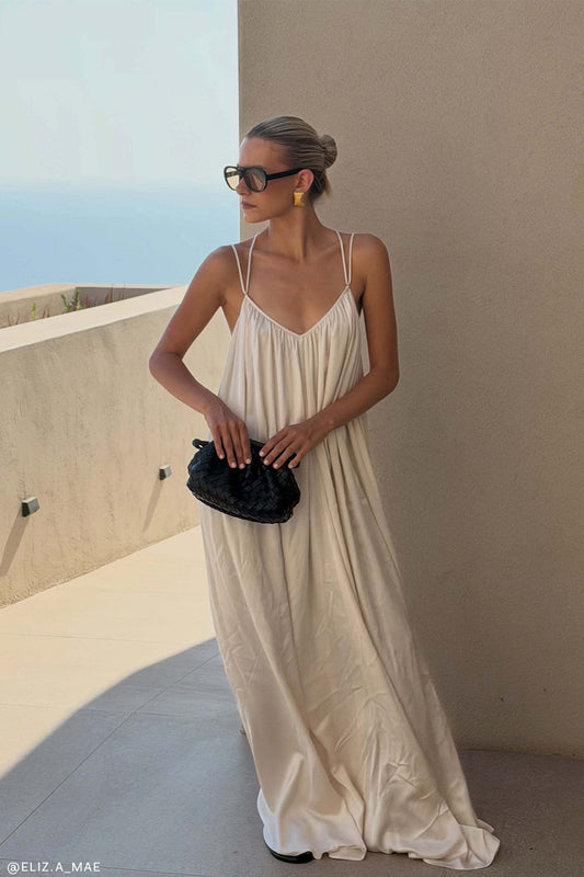 Adriana Satin Gathered Maxi Dress - Buttercream