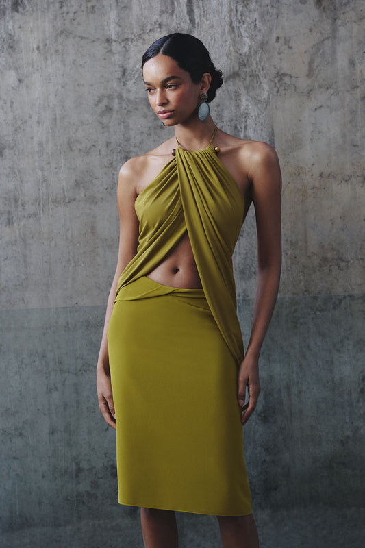Yuna Draped Hardware Top - Martini Olive