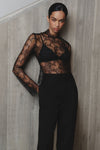 Alizette High Neck Long Sleeve Lace Top - Black