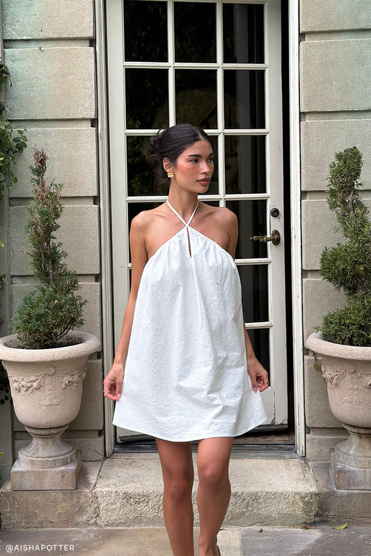 Sonja Keyhole Halter Cotton Mini Dress - White