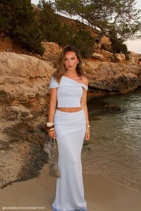 Irene Gathered Knit Maxi Skirt - Blue