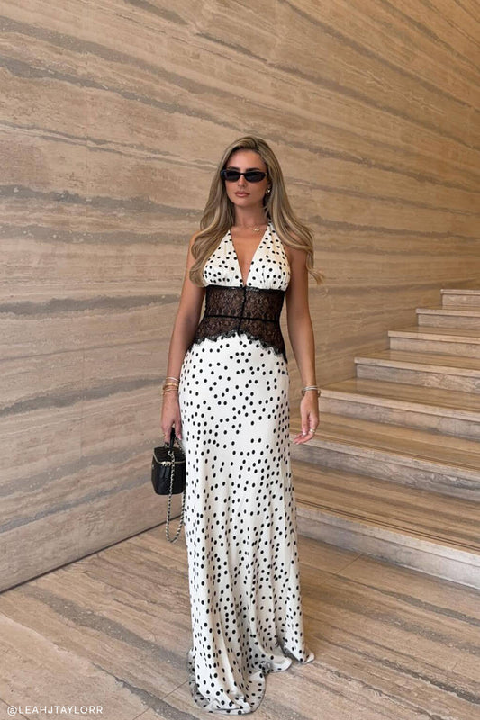 Dinah Lace And Satin Maxi Dress - Polkadot