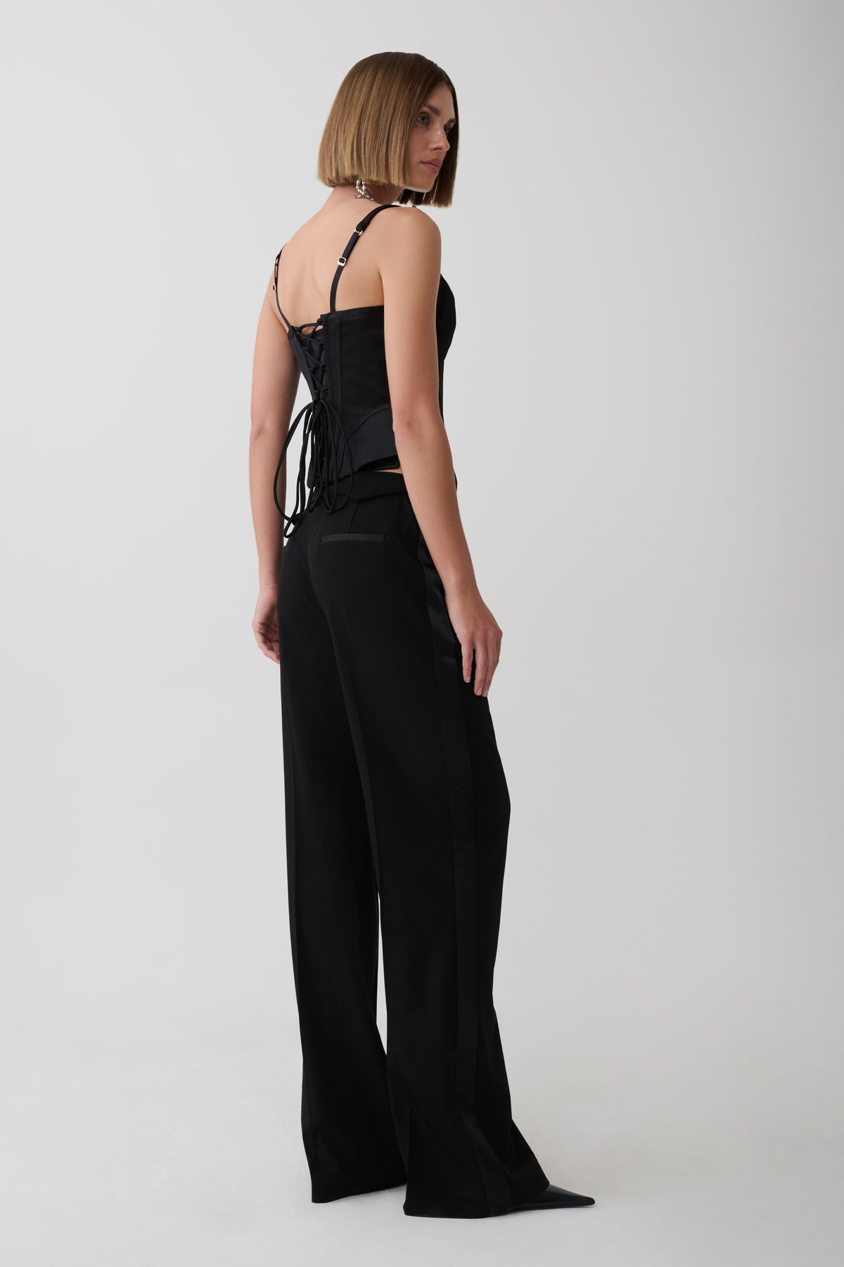 Melina Satin Peplum Corset Top - Black