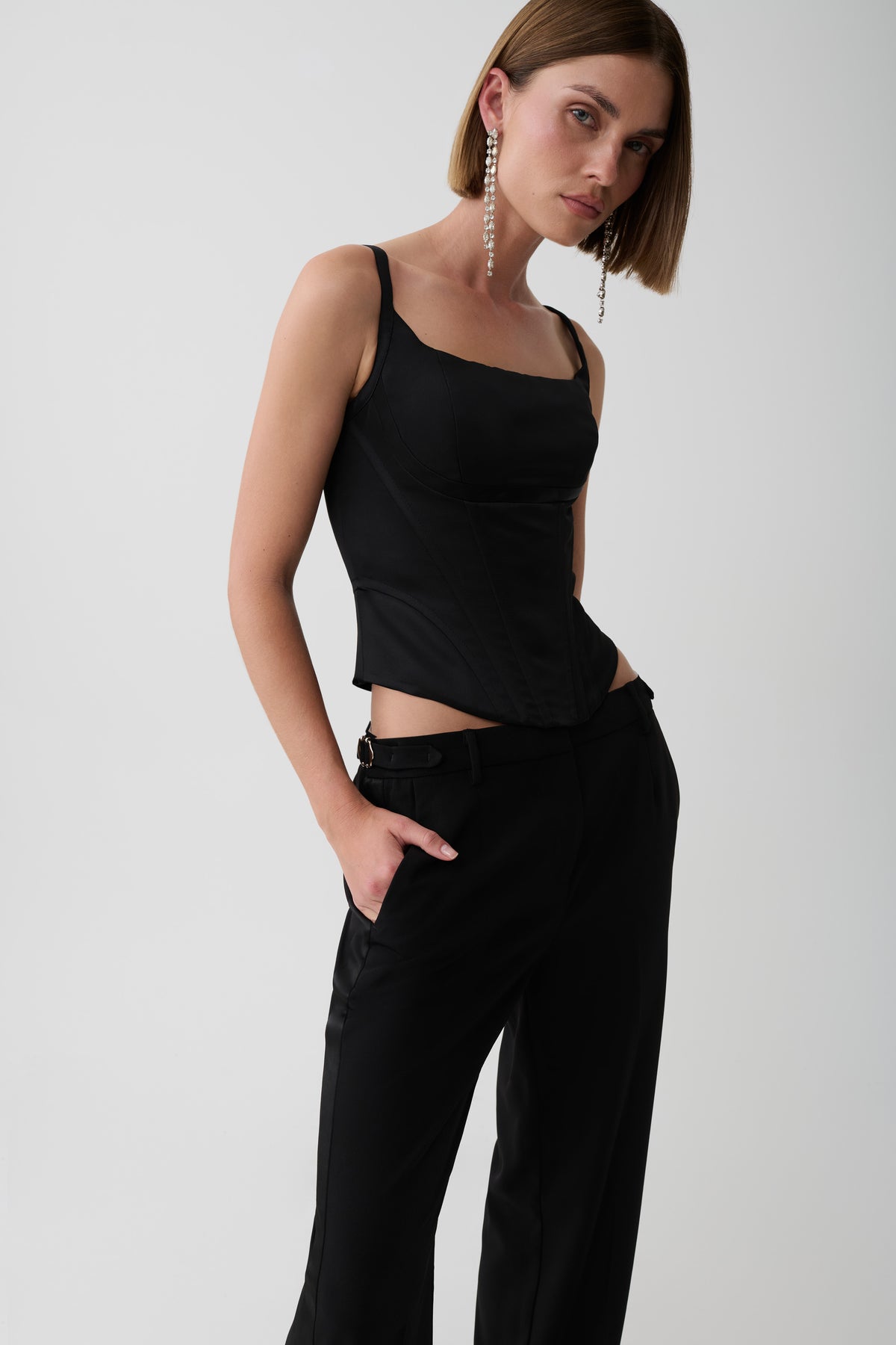 Melina Satin Peplum Corset Top - Black #3