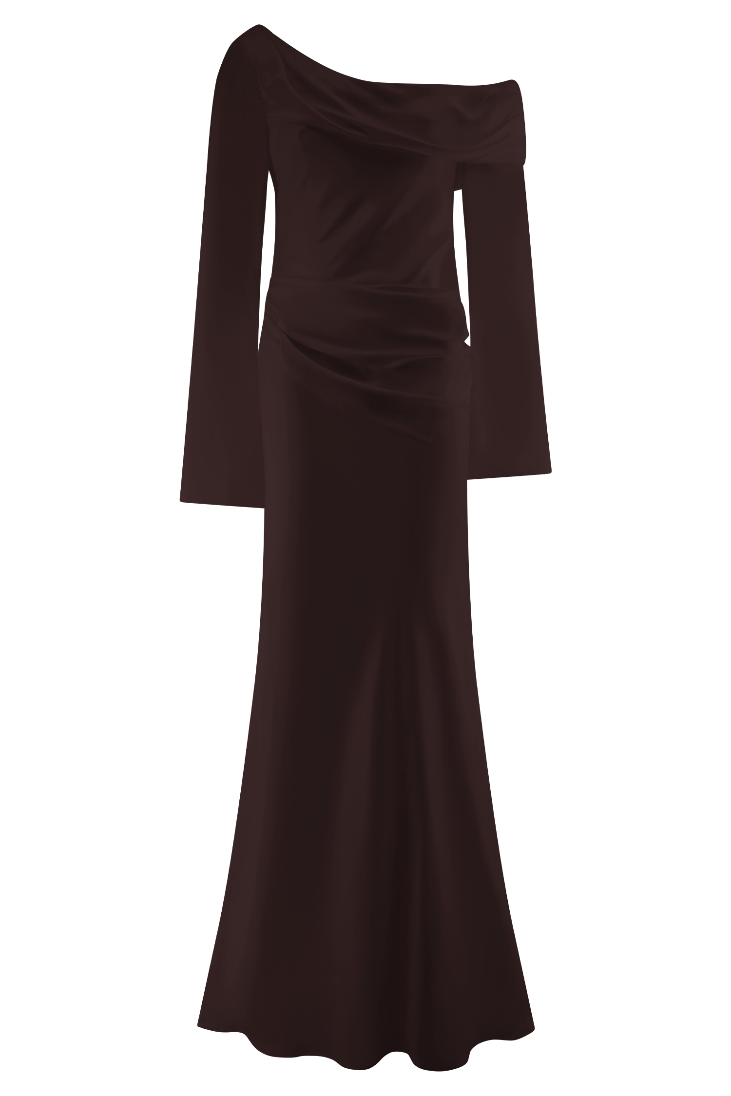 Iris Long Sleeve Satin Maxi Dress Dark Chocolate MESHKI