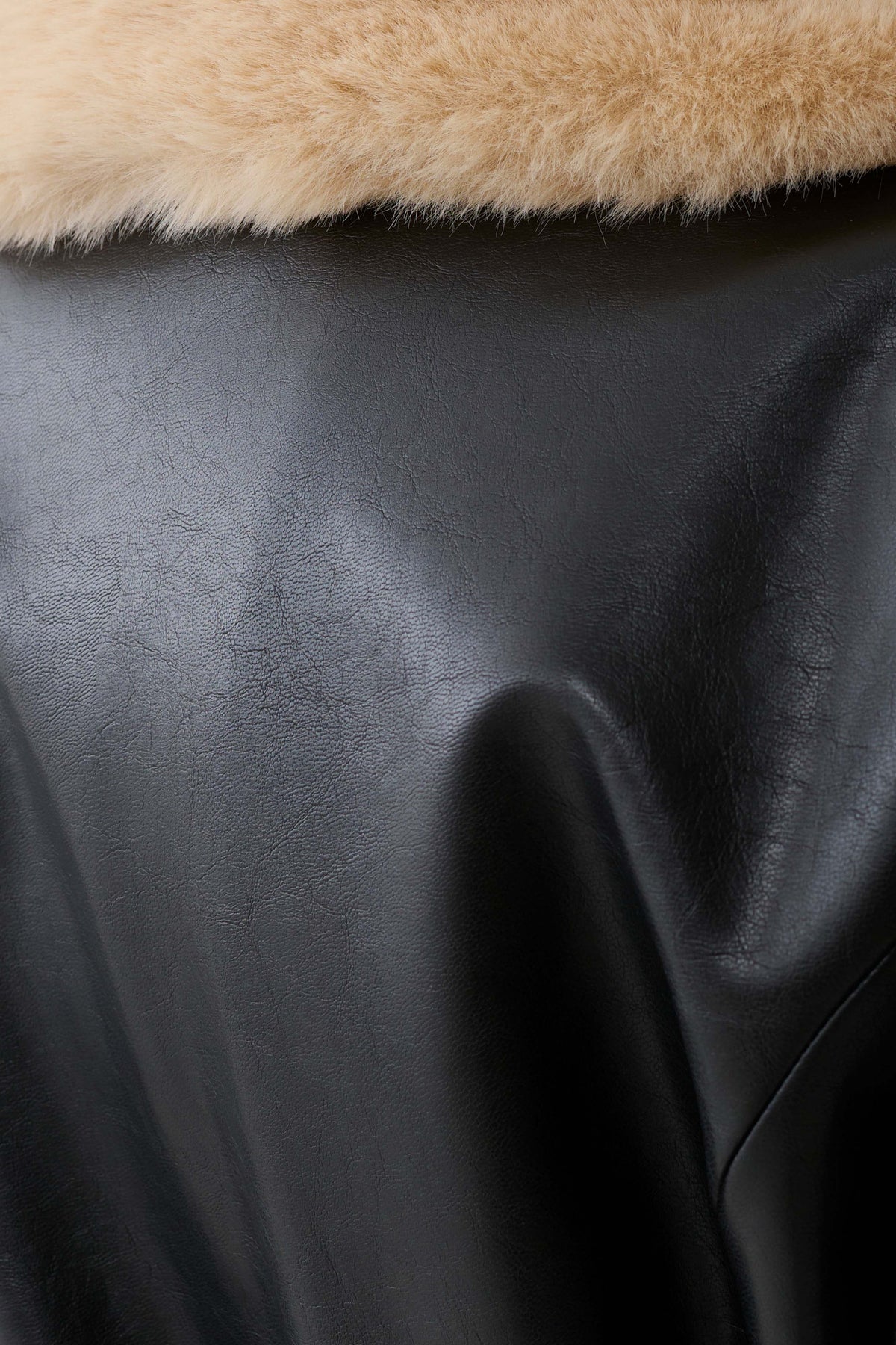 Bec Faux Leather Trench Coat With Faux Fur - Black/Beige #6
