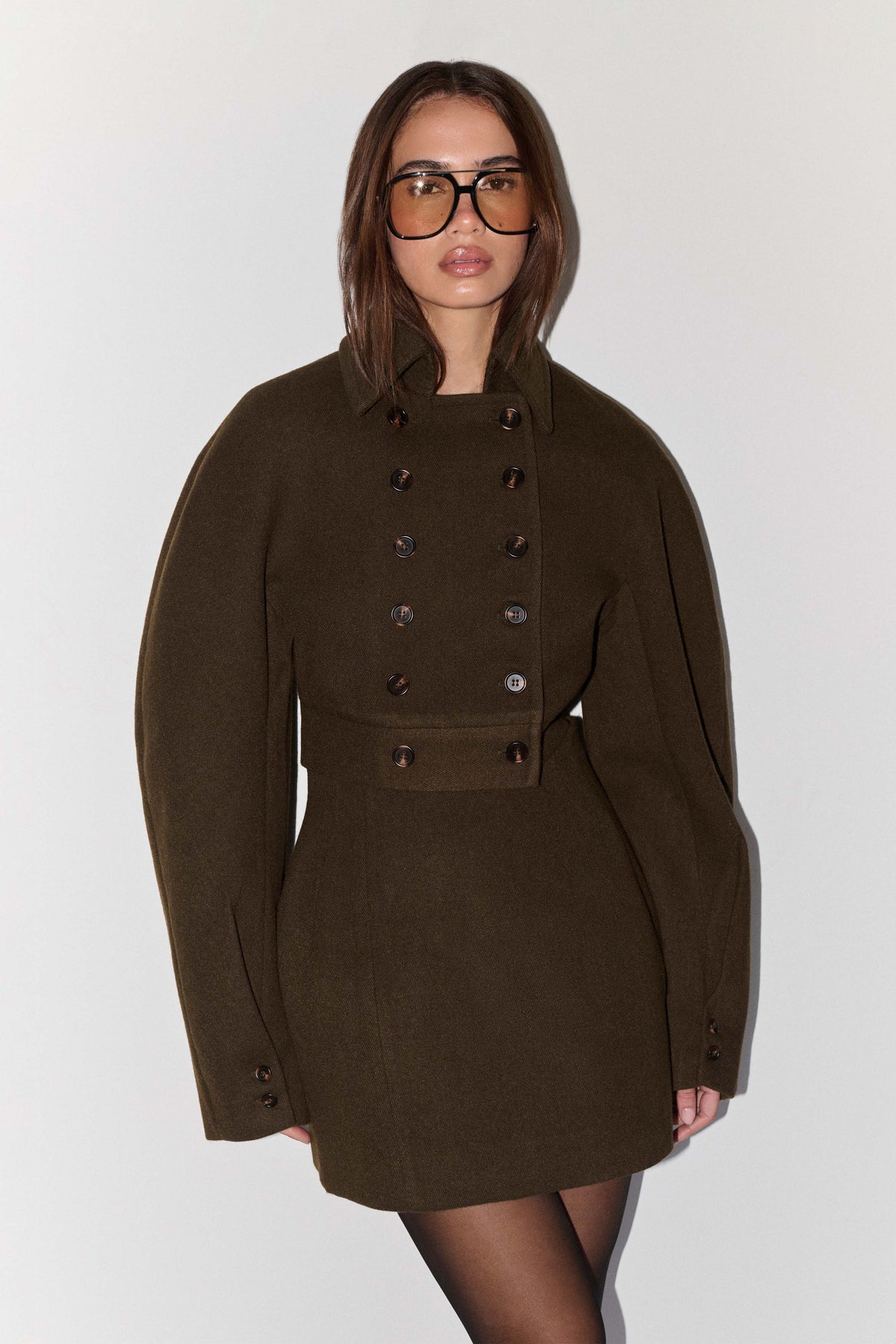 Jemima Wool Blend Cropped Jacket - Chocolate