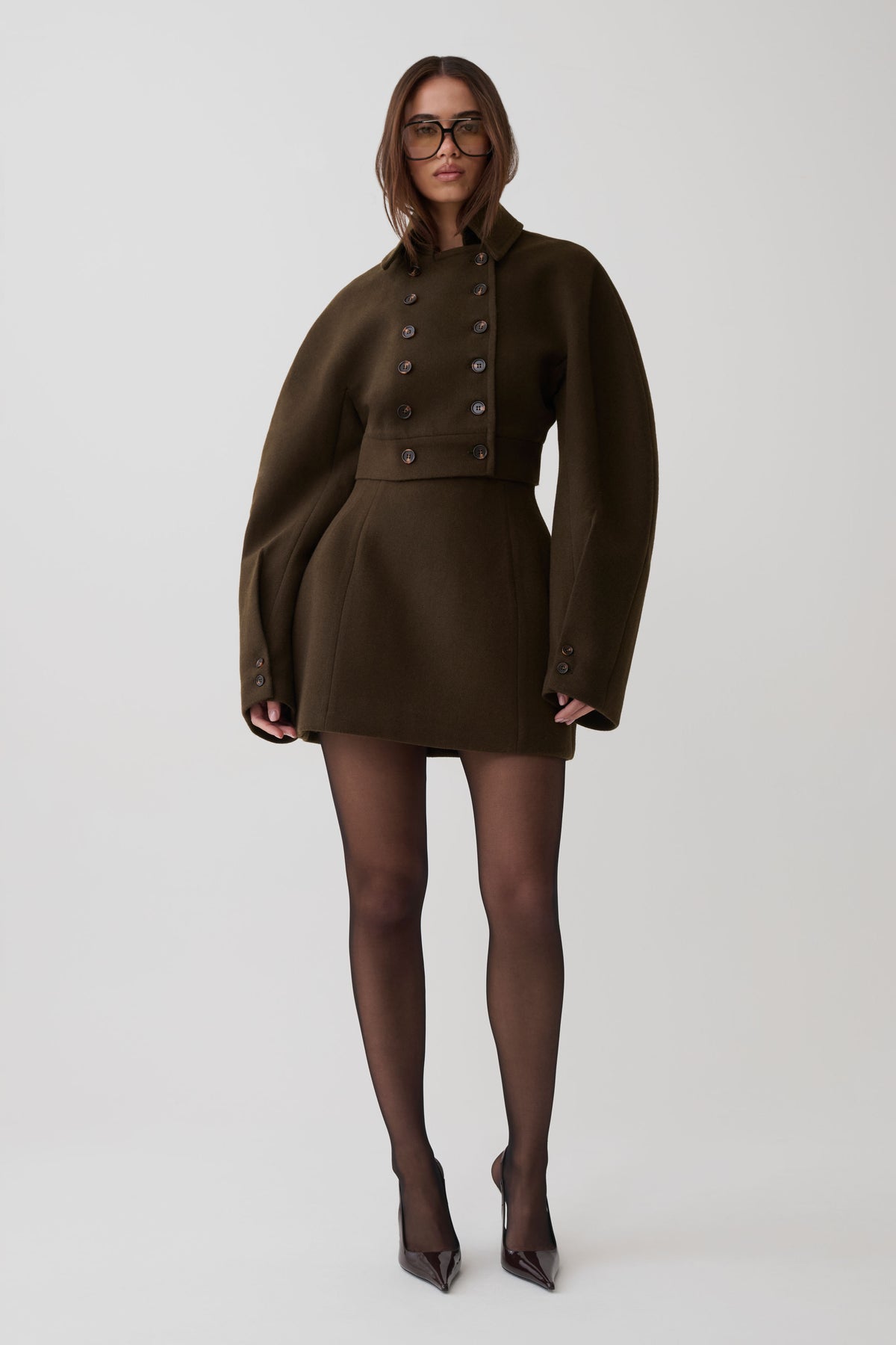 Jemima Wool Blend Cropped Jacket - Chocolate #2