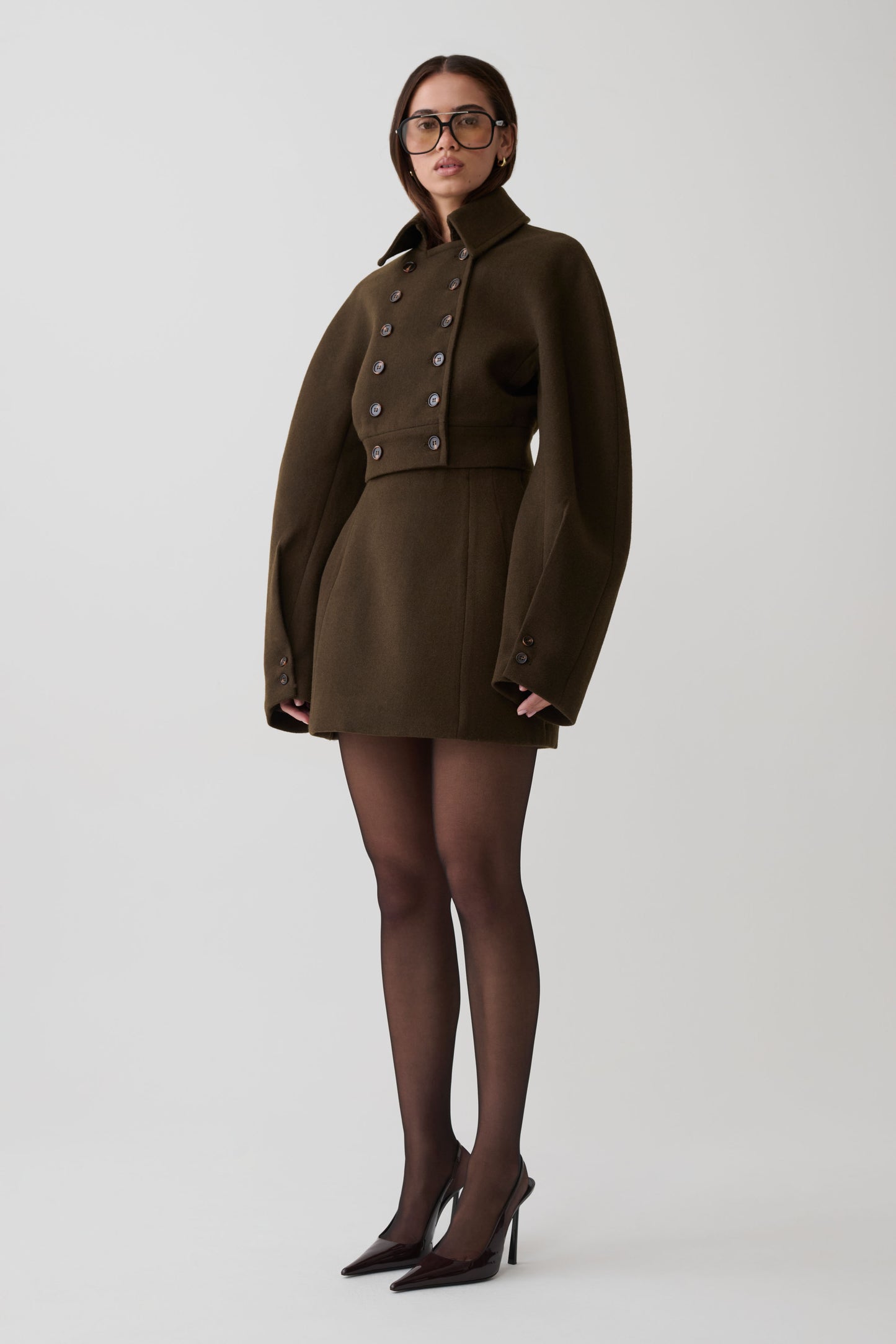 Jemima Wool Blend Cropped Jacket - Chocolate
