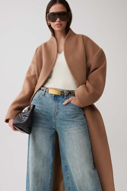 Andrea High Neck Wool Blend Coat - Camel