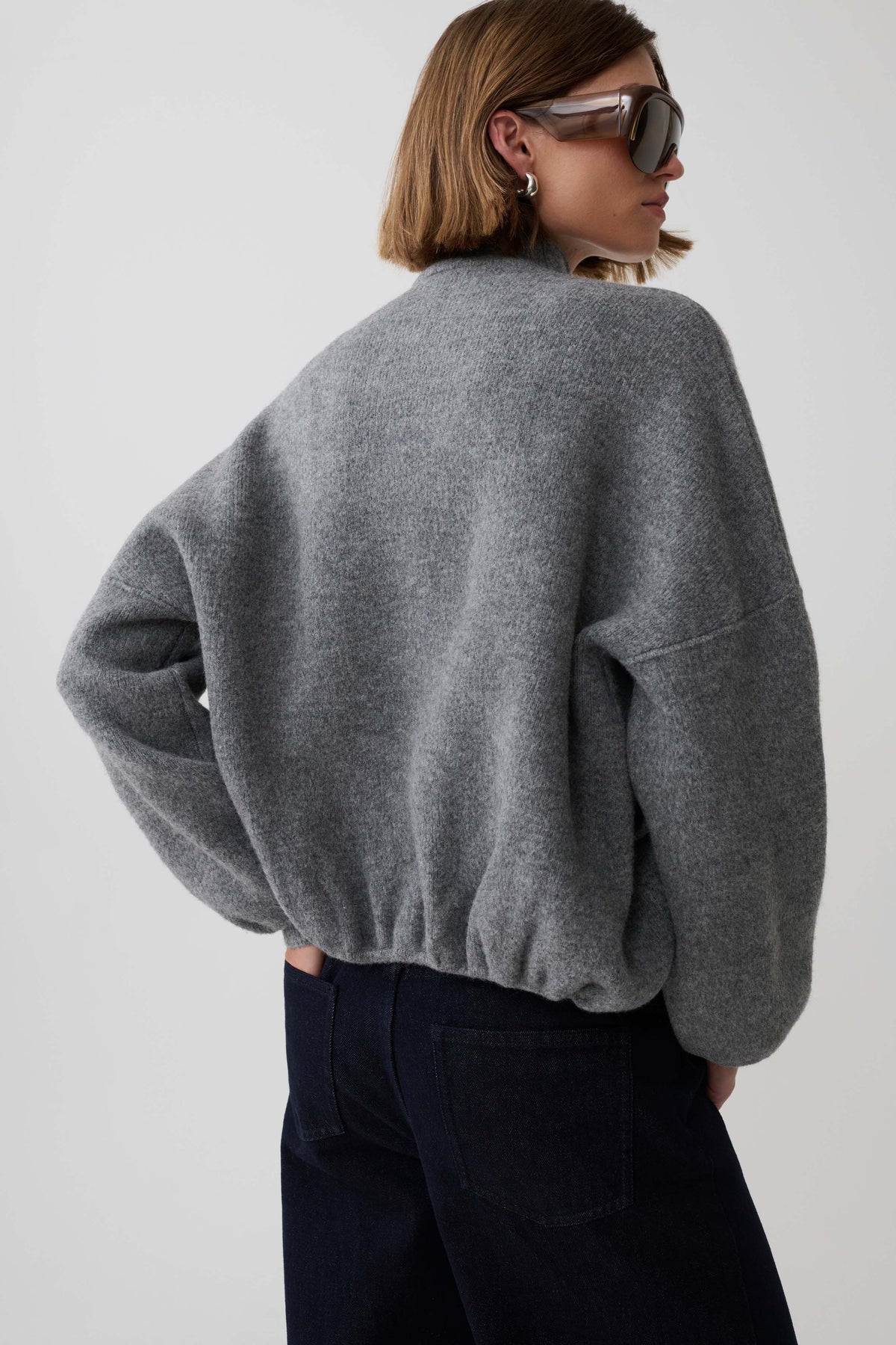 Brittany Blouson Knit Cardigan - Charcoal #2