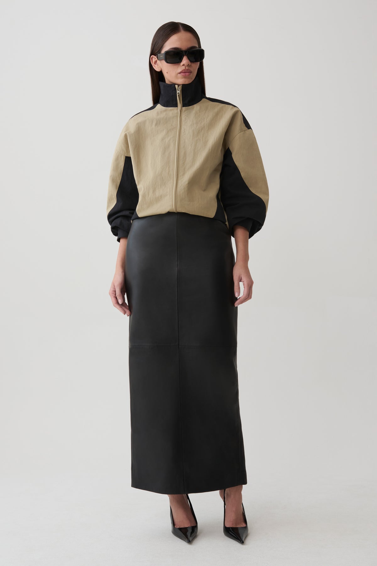 Lizzie Funnel Neck Bomber Jacket - Sage/Black #6