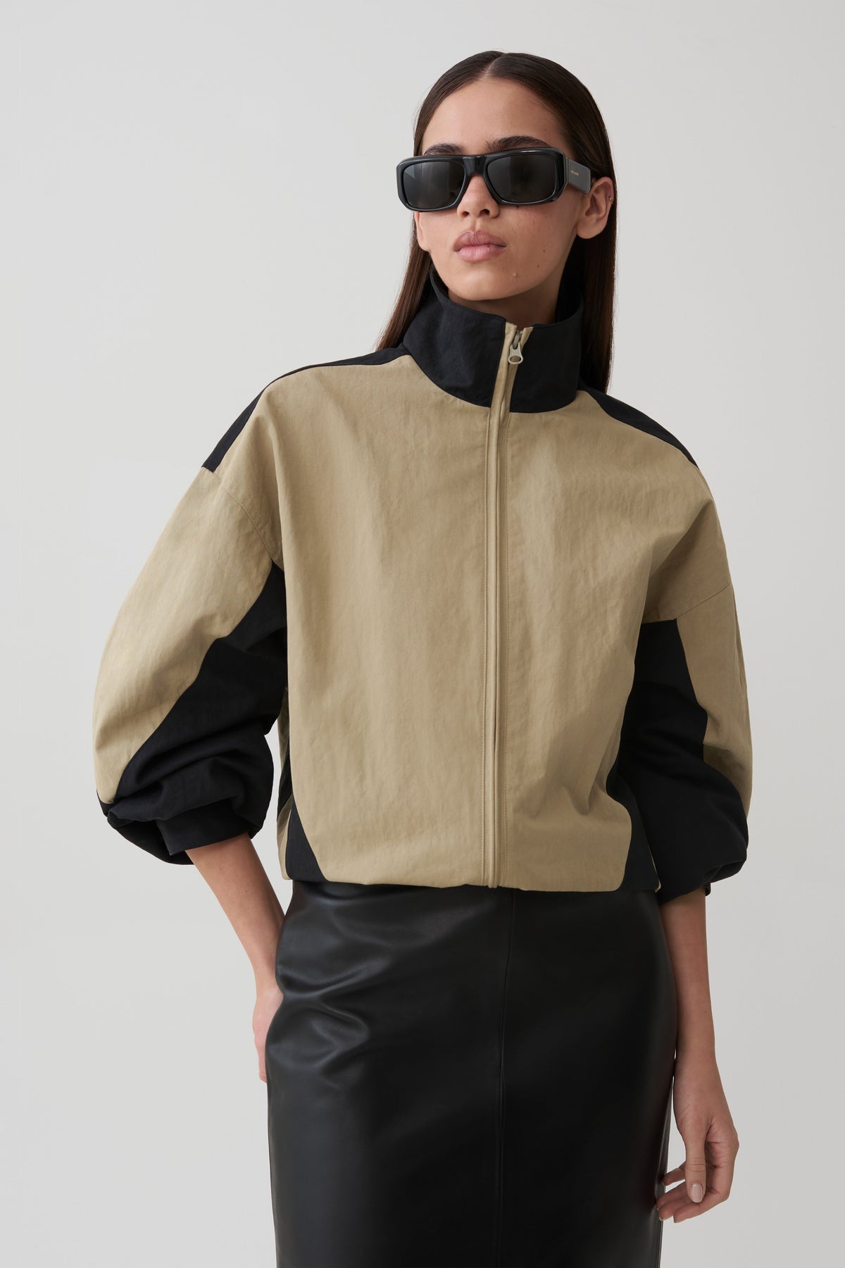 Lizzie Funnel Neck Bomber Jacket - Sage/Black #4