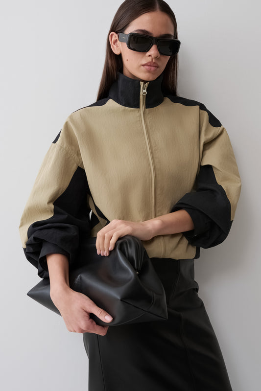Lizzie Funnel Neck Bomber Jacket - Sage/Black