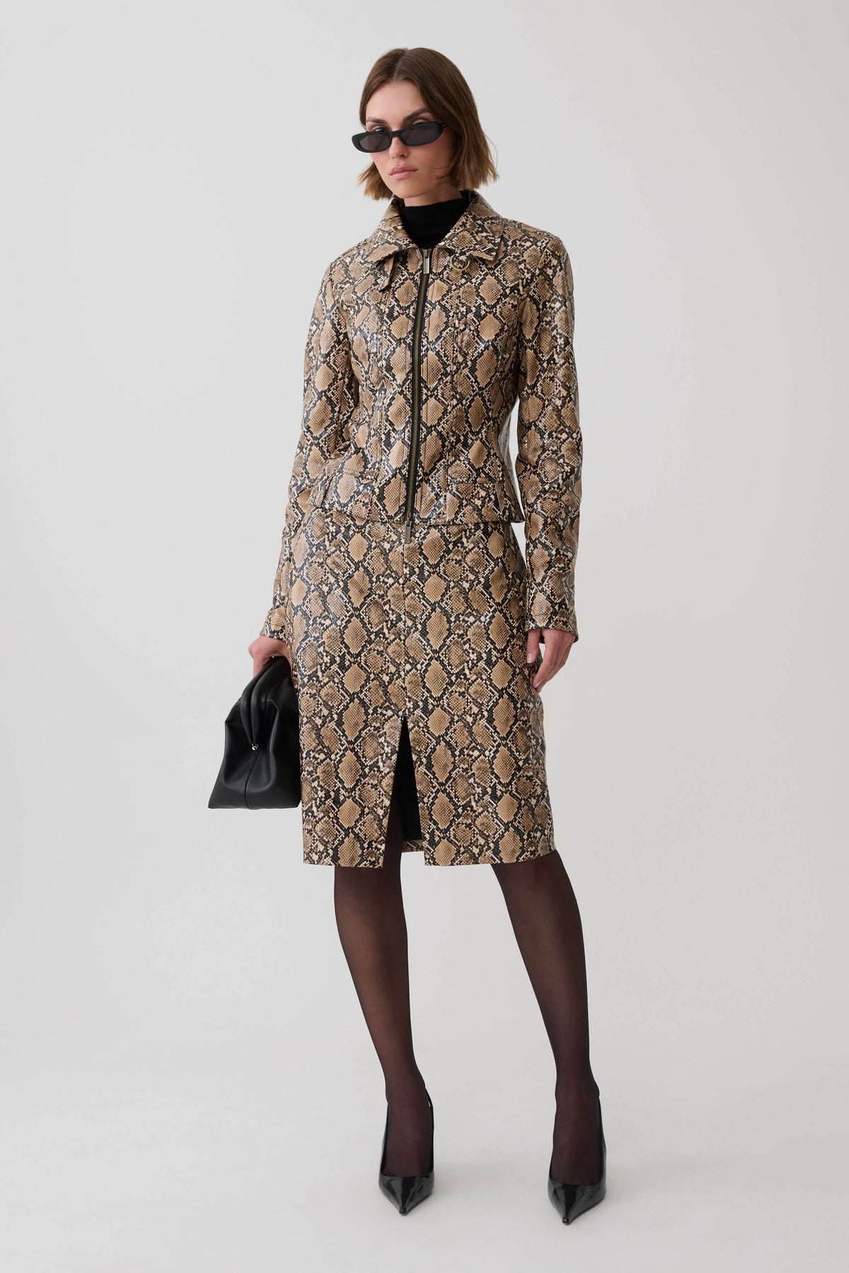 Bonnie Faux Leather Zip Up Jacket - Snake Print #2