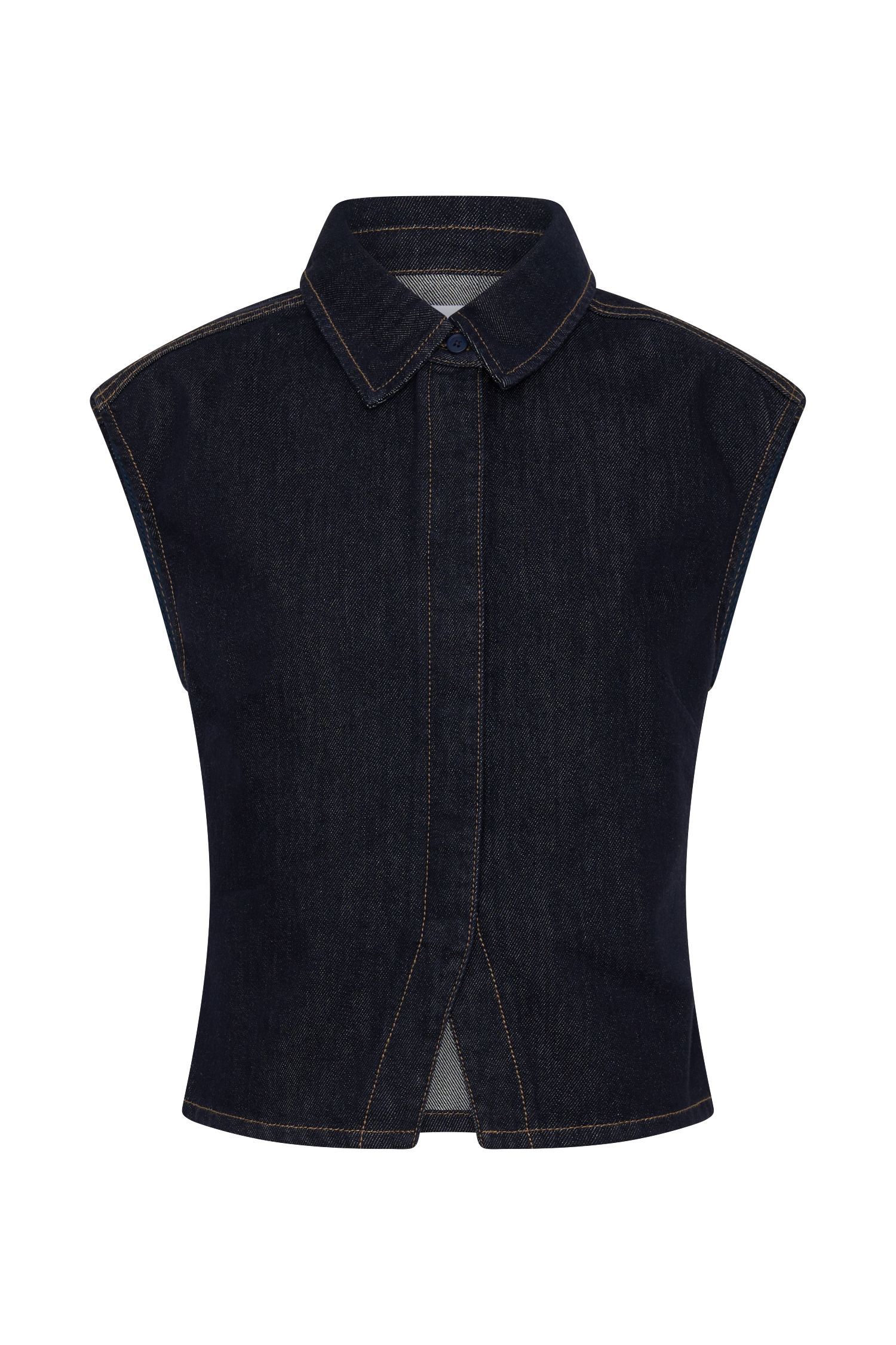 Jeremy Collared Denim Longline Top - Washed Indigo Blue #9