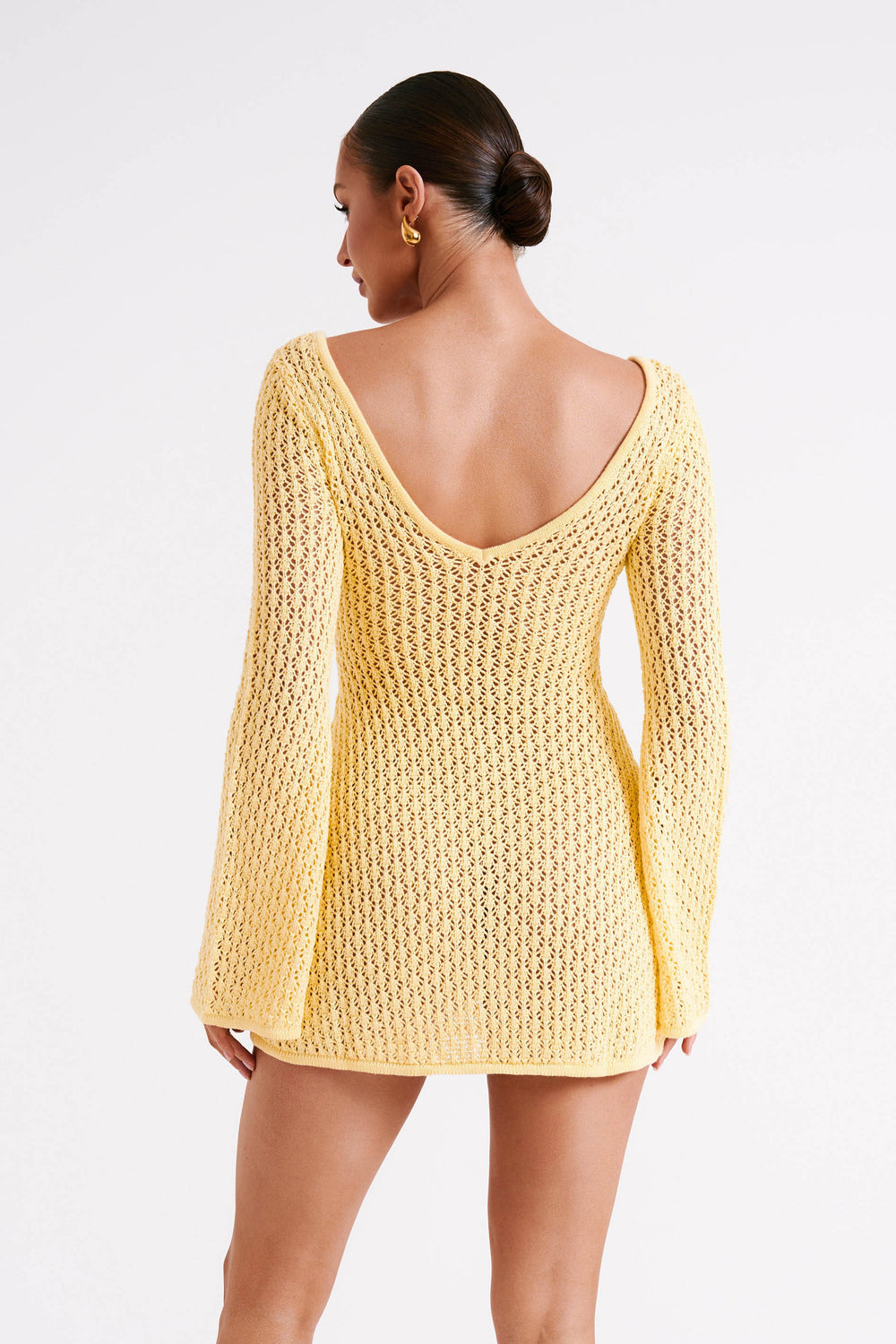 Kayleigh Crochet Knit Mini Dress - Lemon