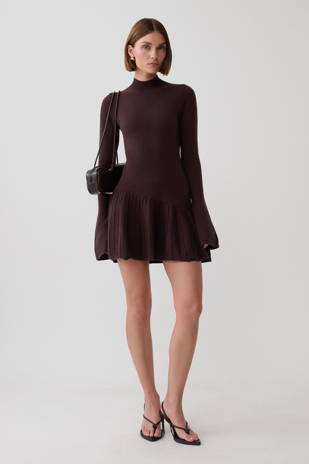 Blair Knit Mini Dress With Pleats - Chocolate #3