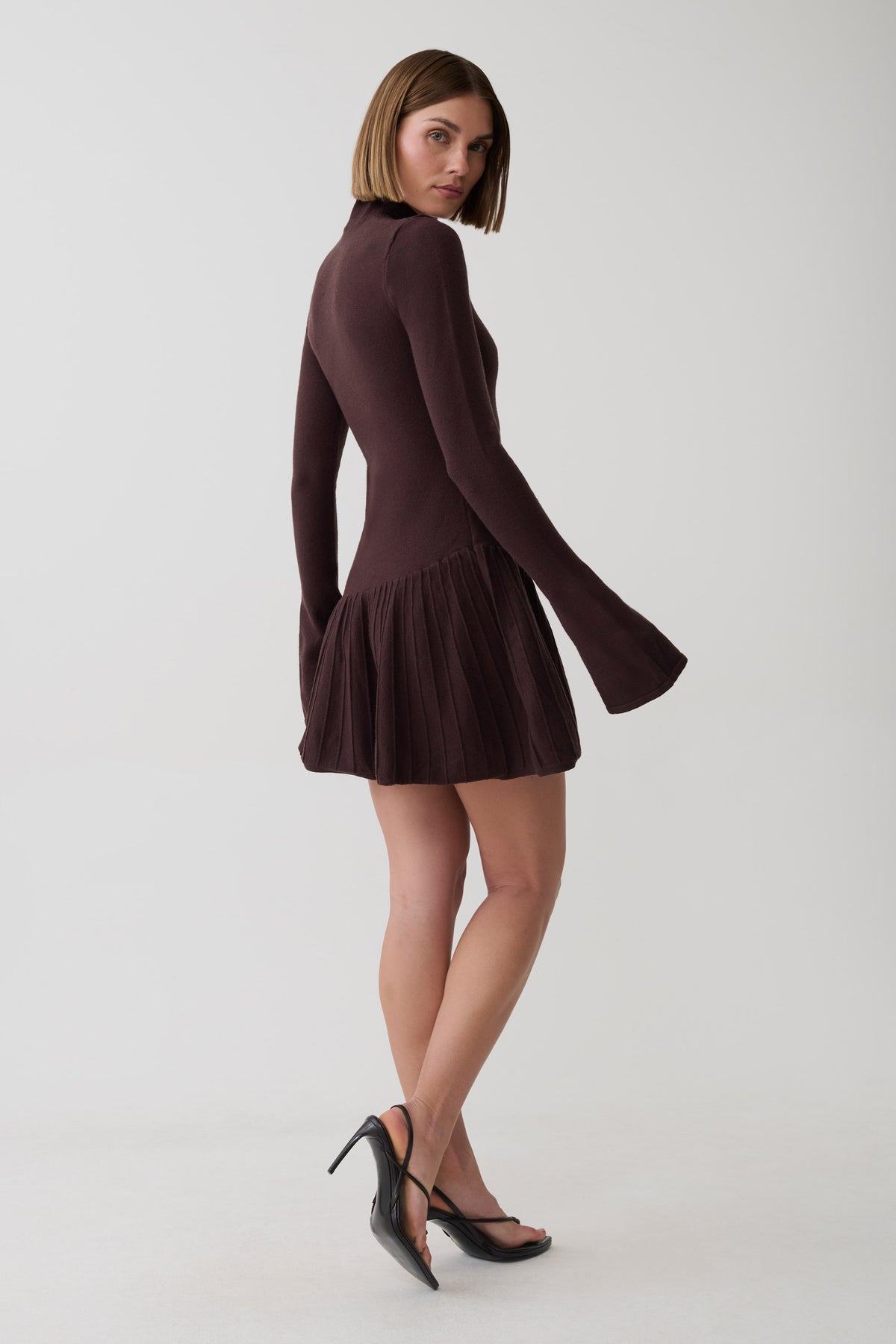 Blair Knit Mini Dress With Pleats - Chocolate
