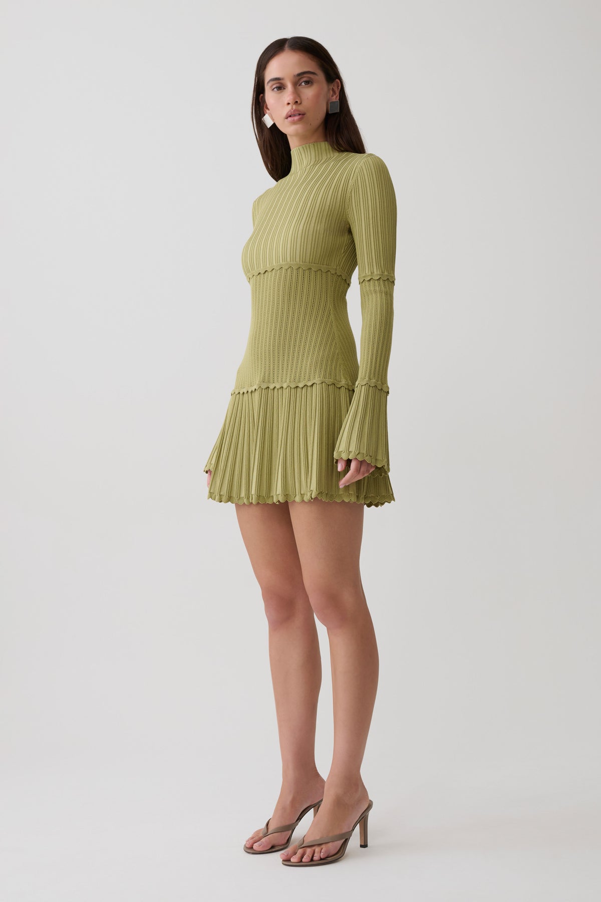 Adena Pointelle Knit Mini Dress - Olive