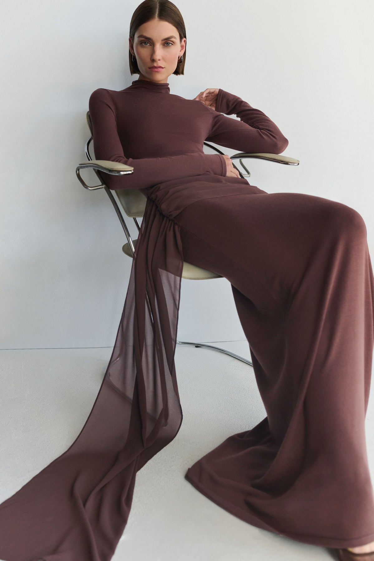 Grayson Knit Chiffon Maxi Dress - Chocolate