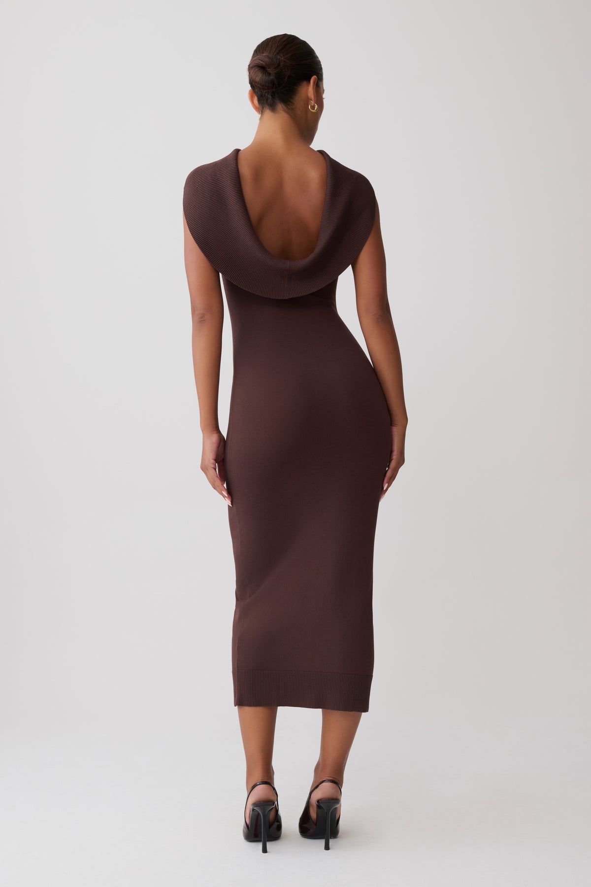 Ellen Ribbed Midi Column Knit Dress - Chocolate