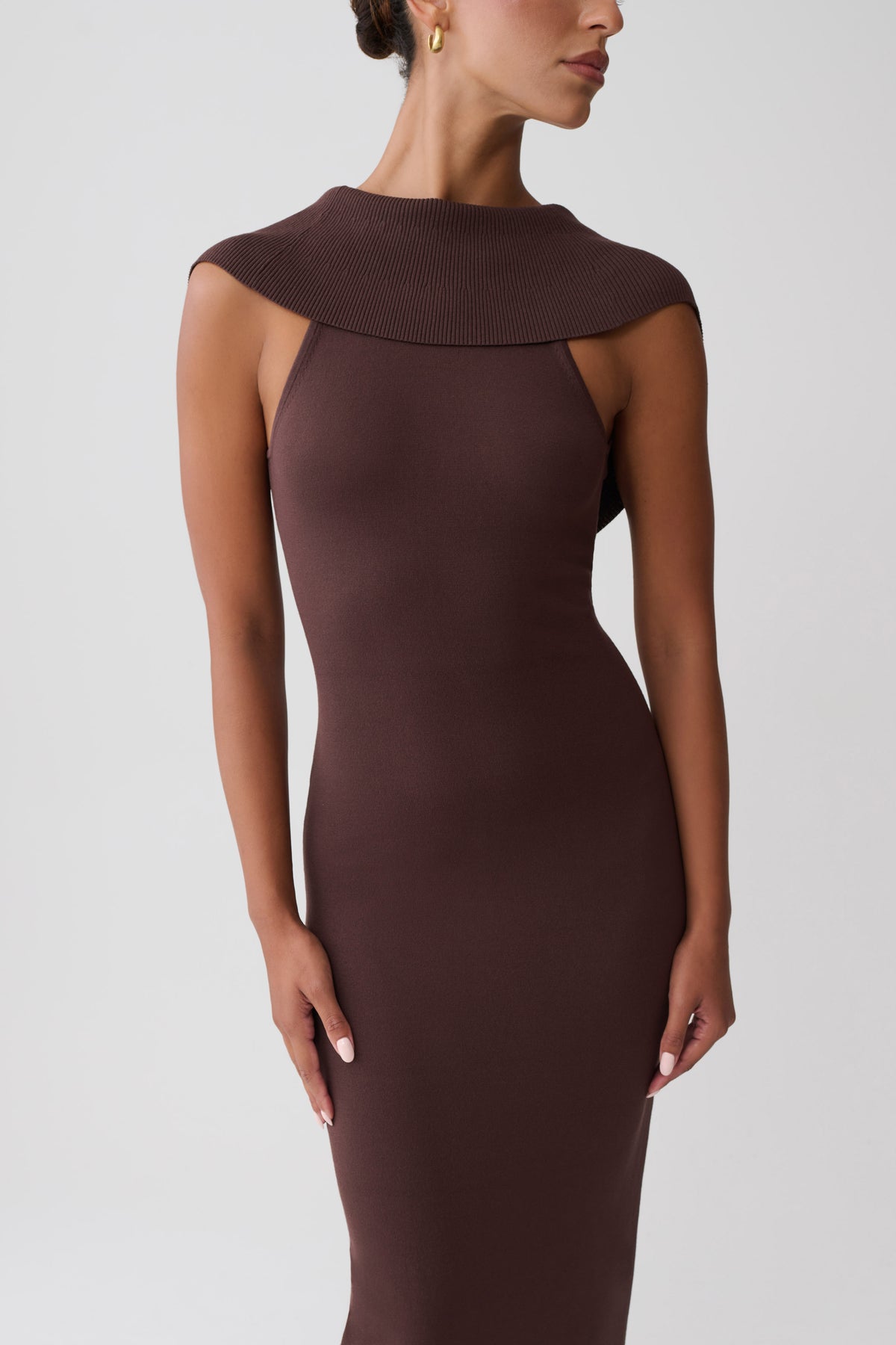 Ellen Ribbed Midi Column Knit Dress - Chocolate