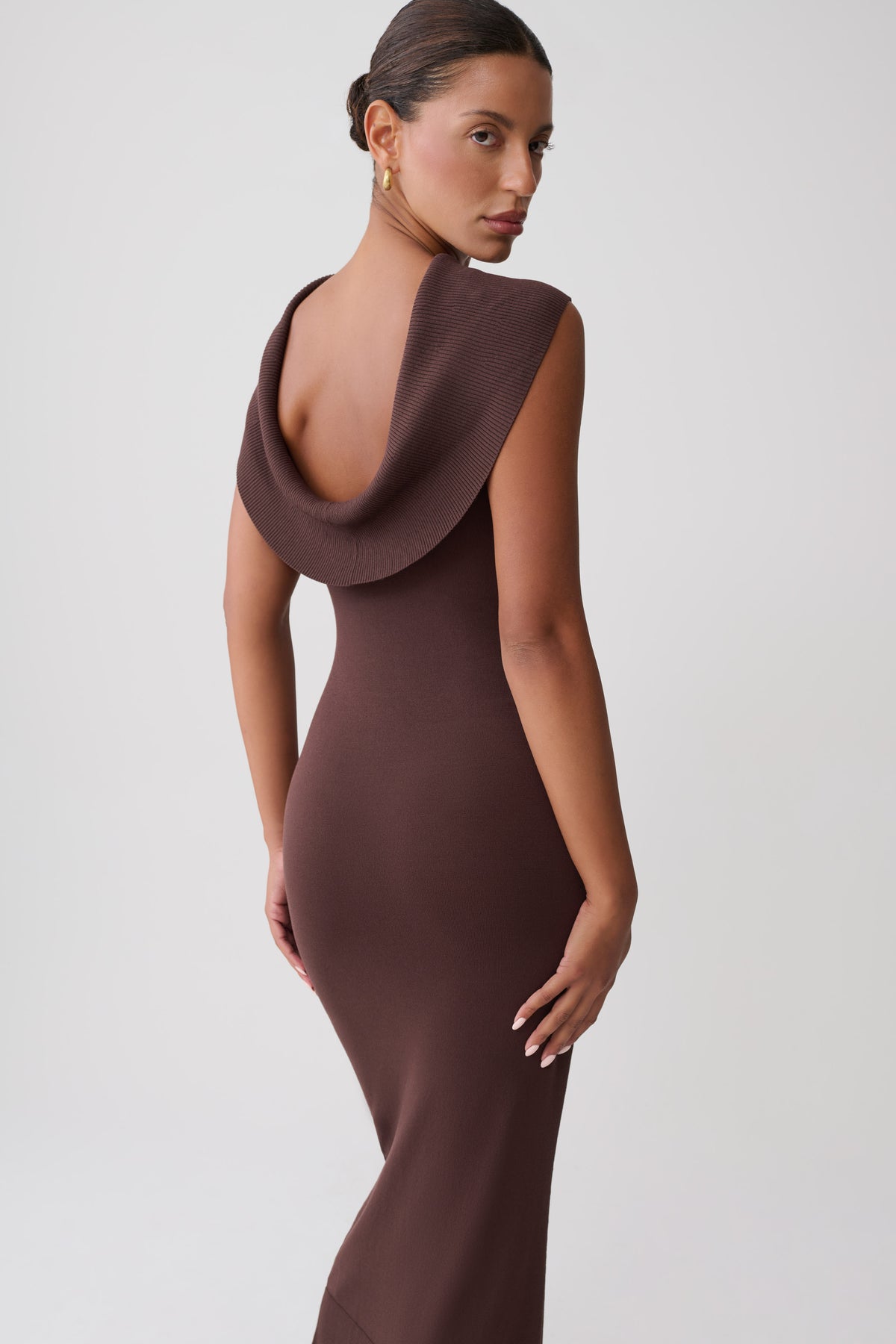 Ellen Ribbed Midi Column Knit Dress - Chocolate