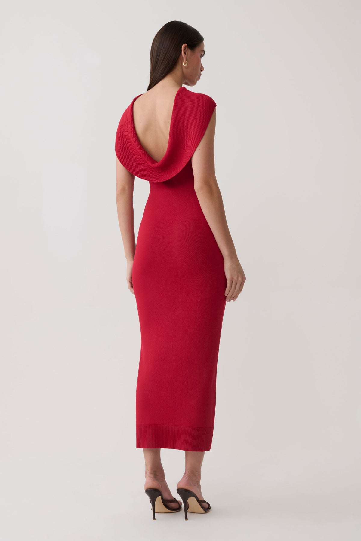 Ellen Ribbed Midi Column Knit Dress - Red