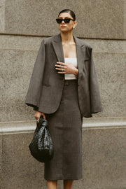 Marcie Textured Suiting Midi Skirt - Charcoal