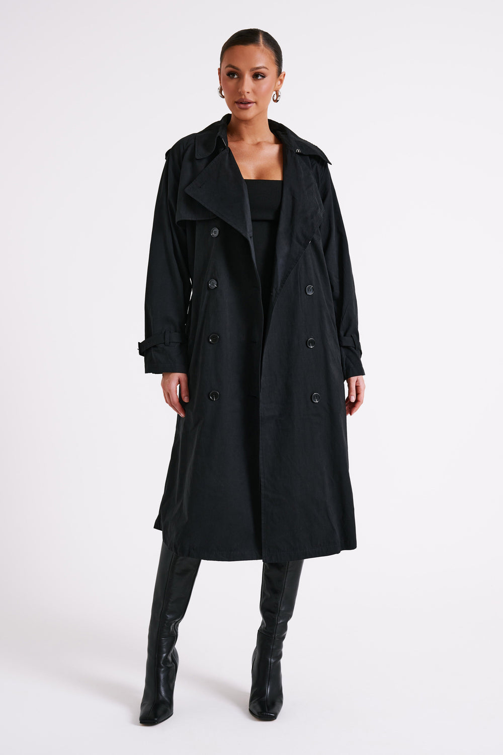 Channing Trench Coat With Belt - Black