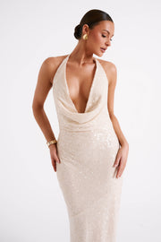 Blakely Halter Sequin Maxi Dress - Cream