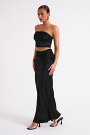 Khalani Ruched Strapless Satin Top - Black