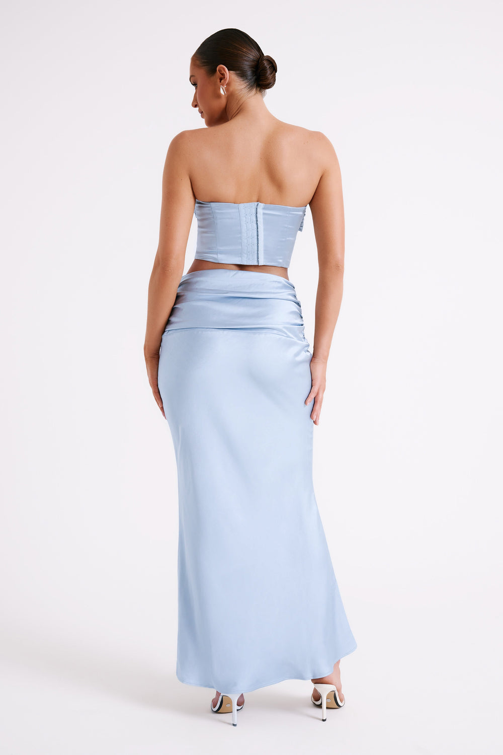 Khalani Ruched Strapless Satin Top - Ice Blue