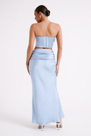 Khalani Ruched Strapless Satin Top - Ice Blue