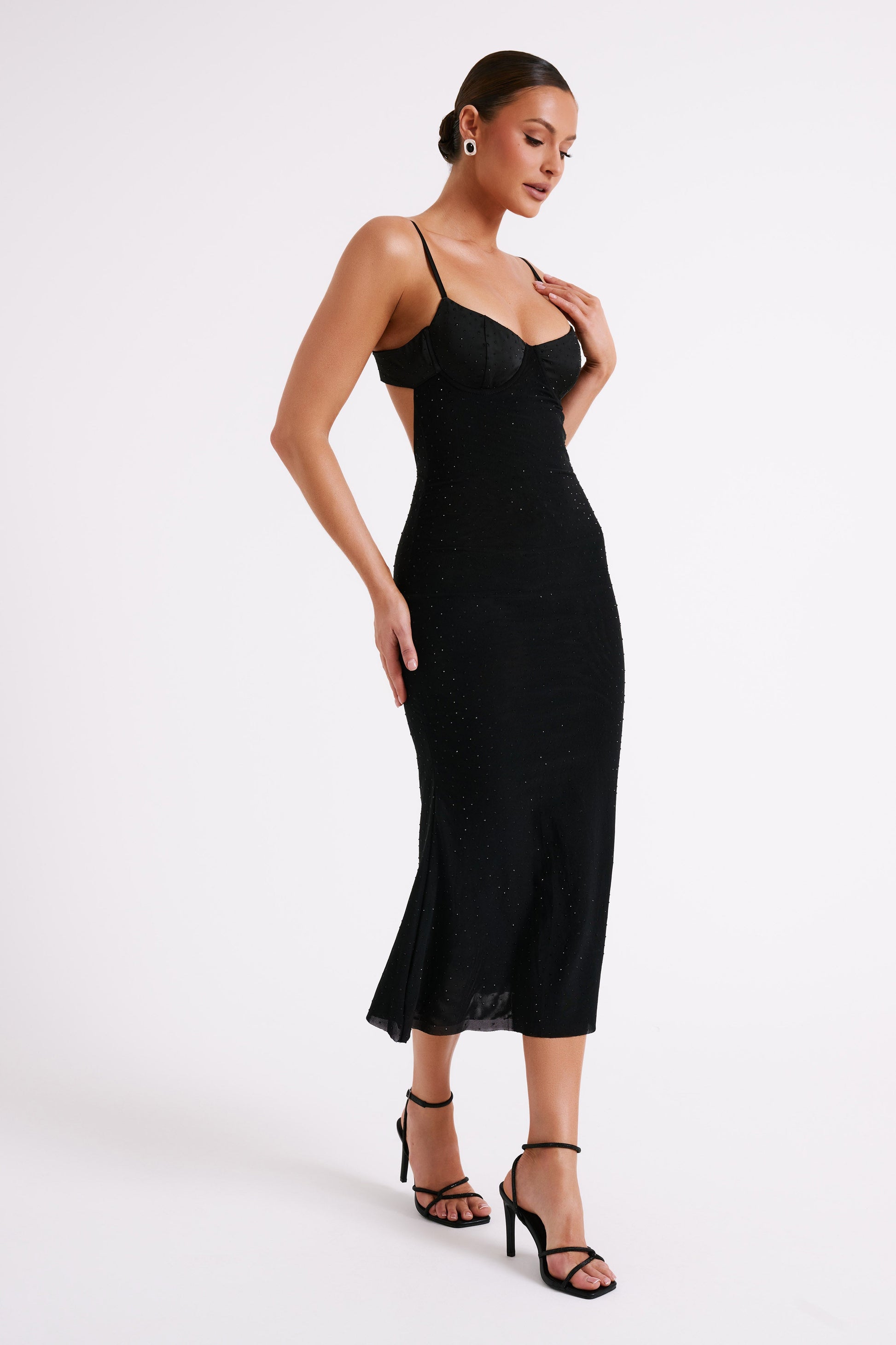 Novah Hot Fix Mesh Midi Dress - Black #4