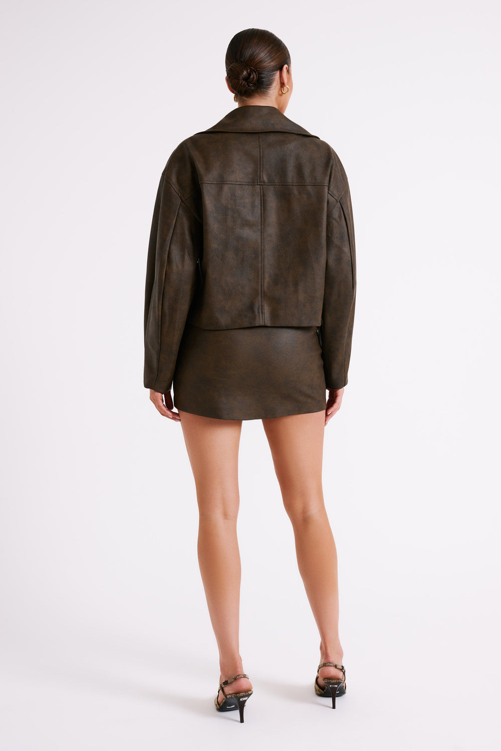 Mica Cropped Vintage Faux Leather Jacket - Vintage Chocolate