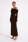 Josie Off Shoulder Mesh Maxi Dress - Dark Brown & MESHKI