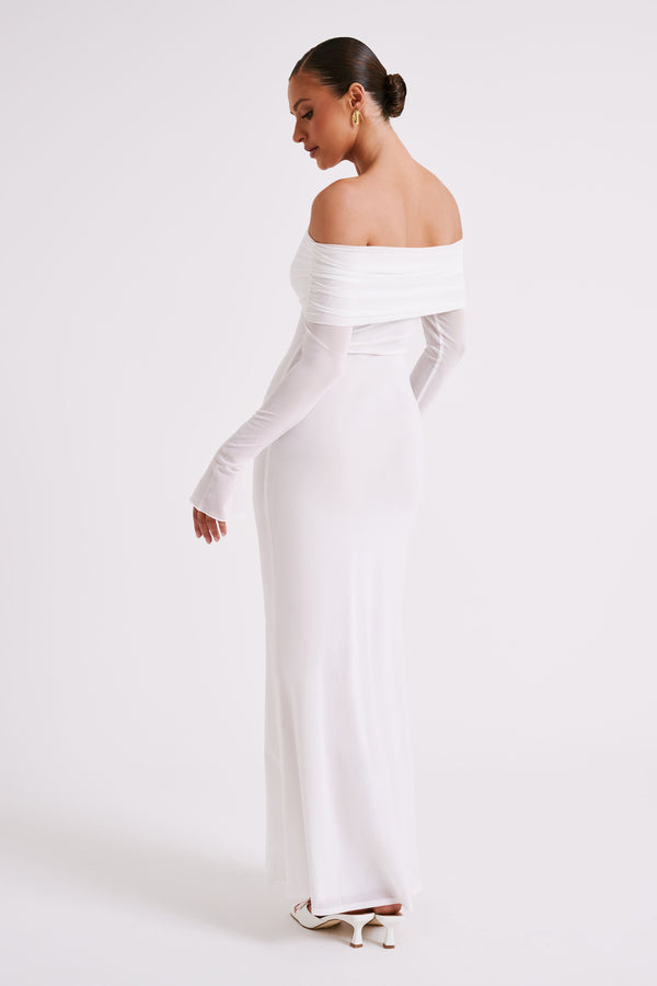 Shop Formal Dress - Josie  Off Shoulder Mesh Maxi Dress - Ivory fifth image