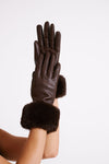 Jessabel Faux Leather Fur Trim Gloves - Dark Brown