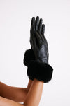 Jessabel Faux Leather Fur Trim Gloves - Dark Brown