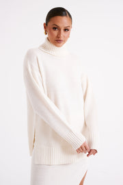 Brittany High Neck Knit Jumper - Ivory