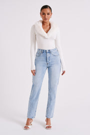 Maieve Fur Trim Knit Top - Ivory