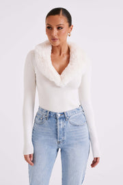 Maieve Fur Trim Knit Top - Ivory