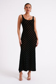 Elena Striped Velvet Burnout Maxi Dress - Black