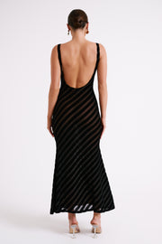 Elena Striped Velvet Burnout Maxi Dress - Black