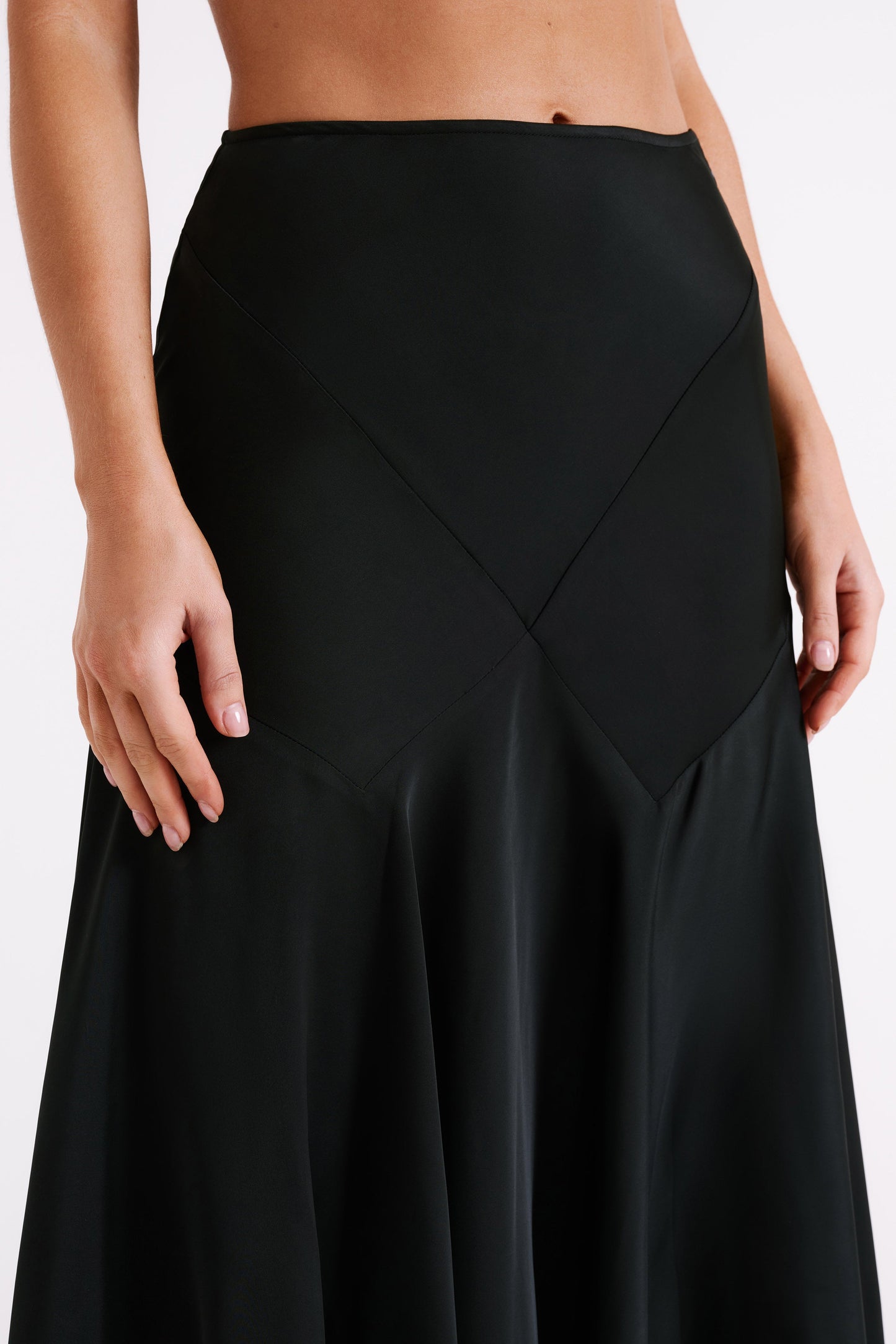 Tomika Satin Midi Skirt - Black
