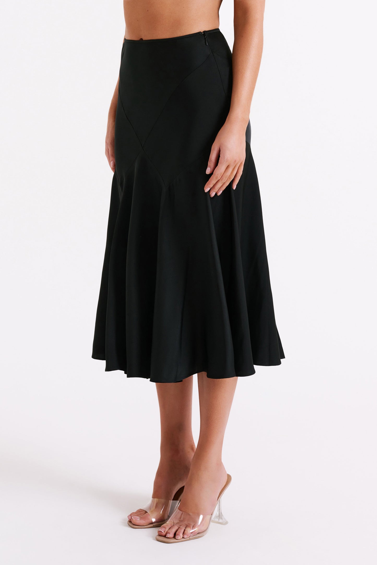 Tomika Satin Midi Skirt - Black